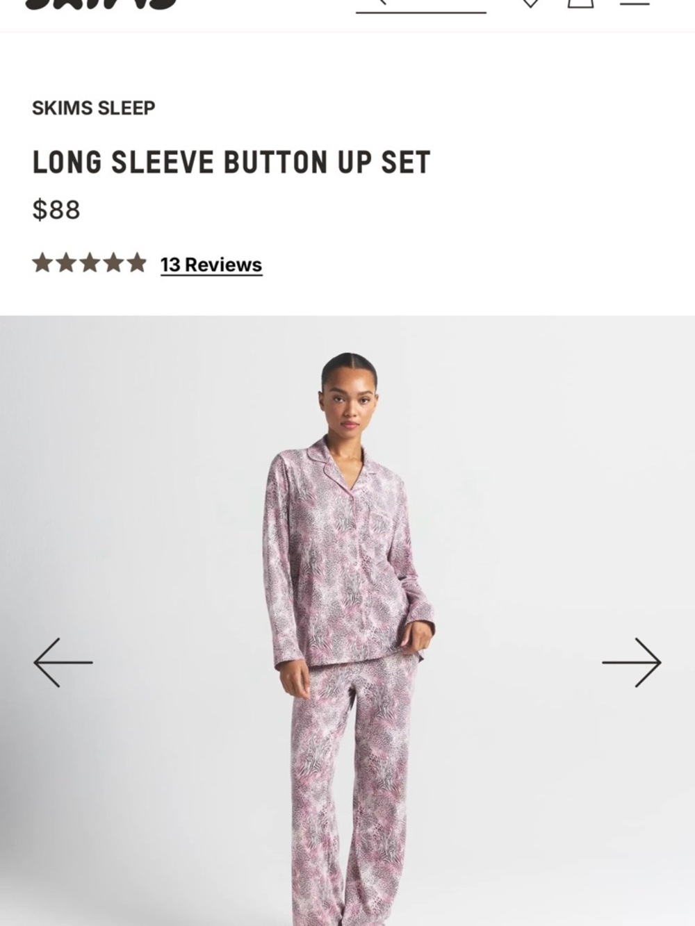 Skims long sleeve pajama set Limited Edition Bloom Mini Multi Animal print NWT